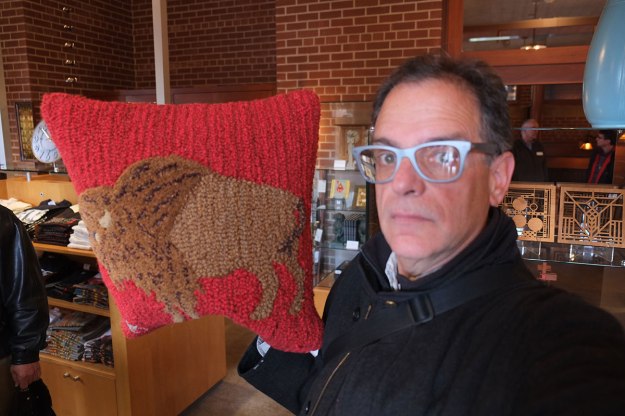 Somehow, the bison soft cushions were in the gift shop at Frank Lloyd Wright's Darwin D. Martin house. I have no clue.