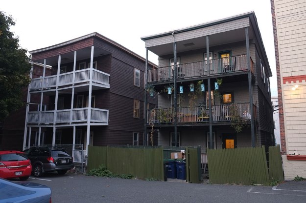 our back porch, second floor on the right, hung with many string hammocks in the 70s.